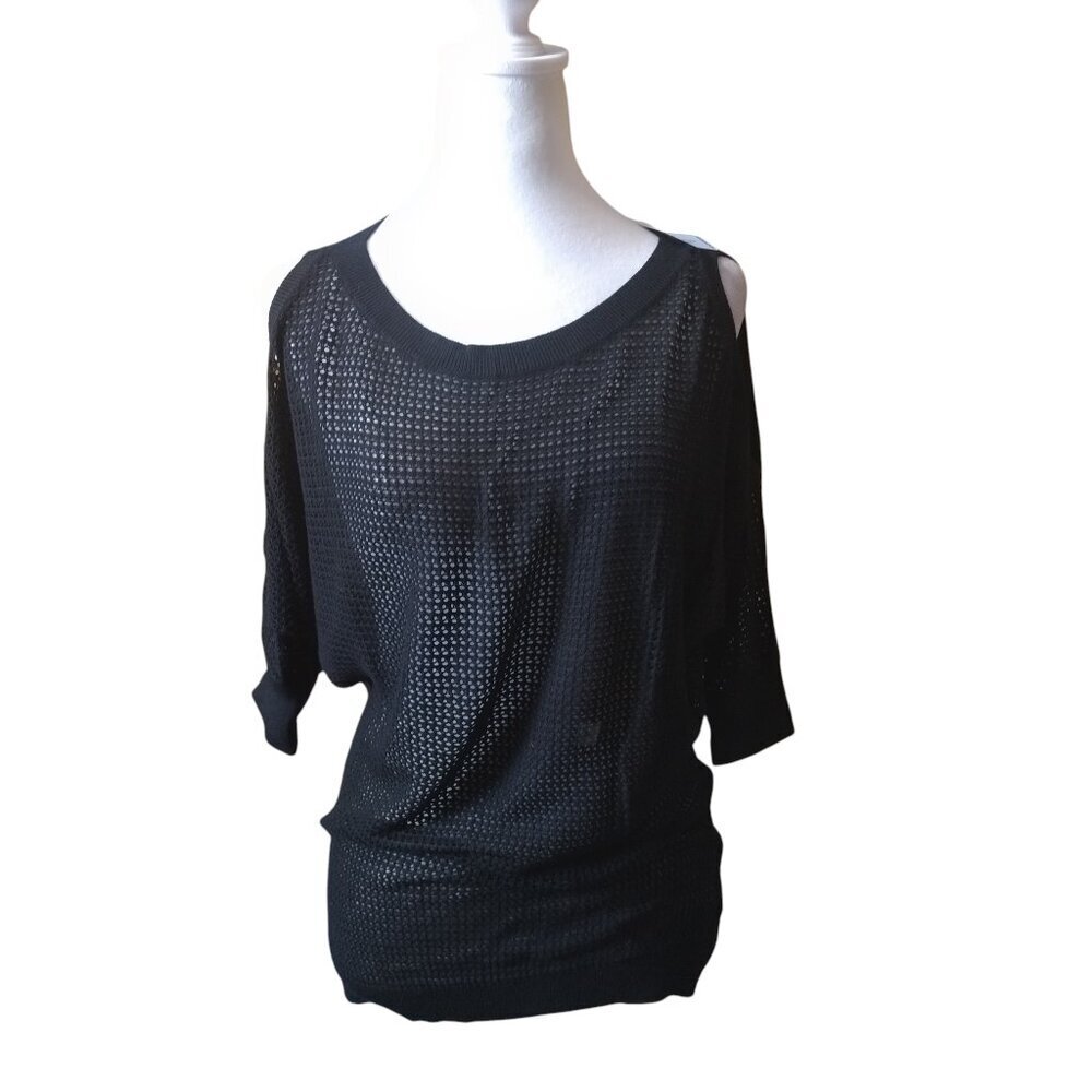 Express Size Small Black Open Shoulder Soft Mesh Dolman Sleeve Pullover NWT